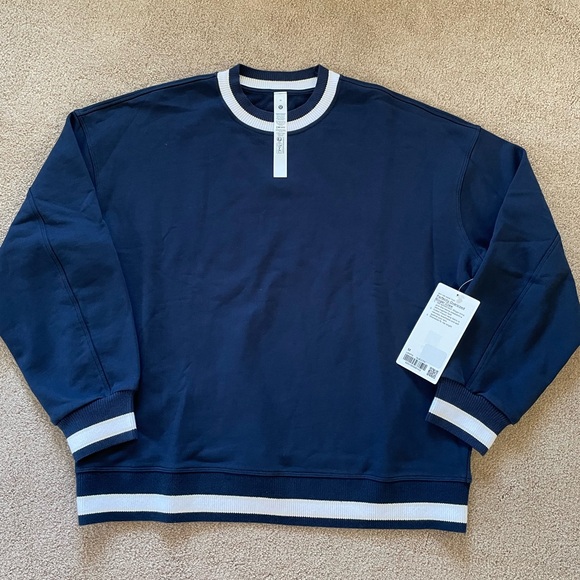 lululemon athletica Tops - Lululemon Perfectly Oversized Ringer Crew M blue and ivory